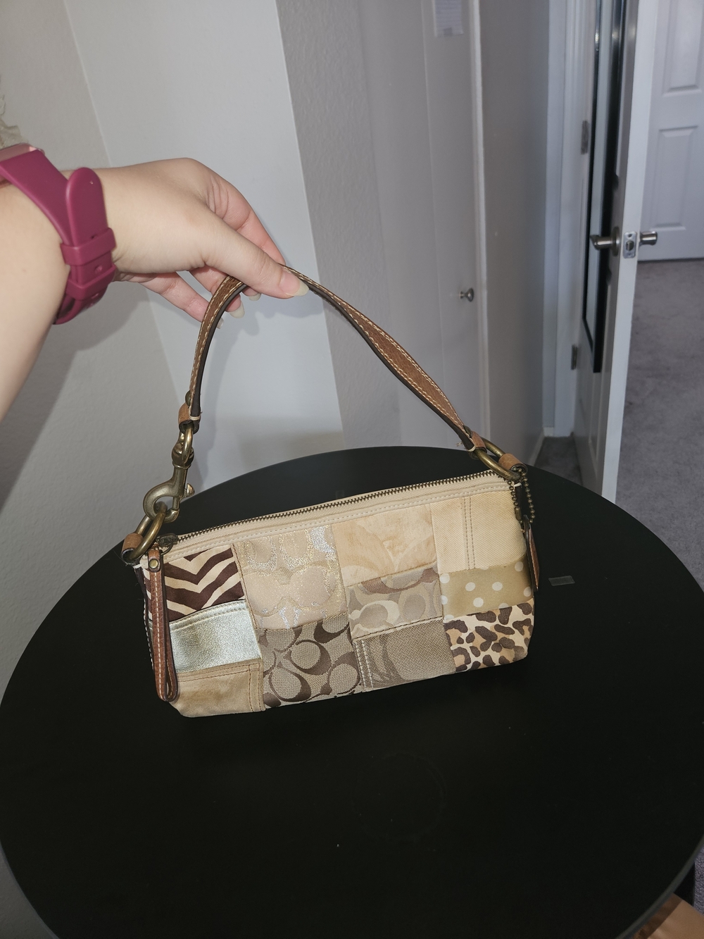 Vintage Coach Y2K Patchwork Neutral Leather Wristlet Shoulder Bag - tan - Picture 2 of 15
